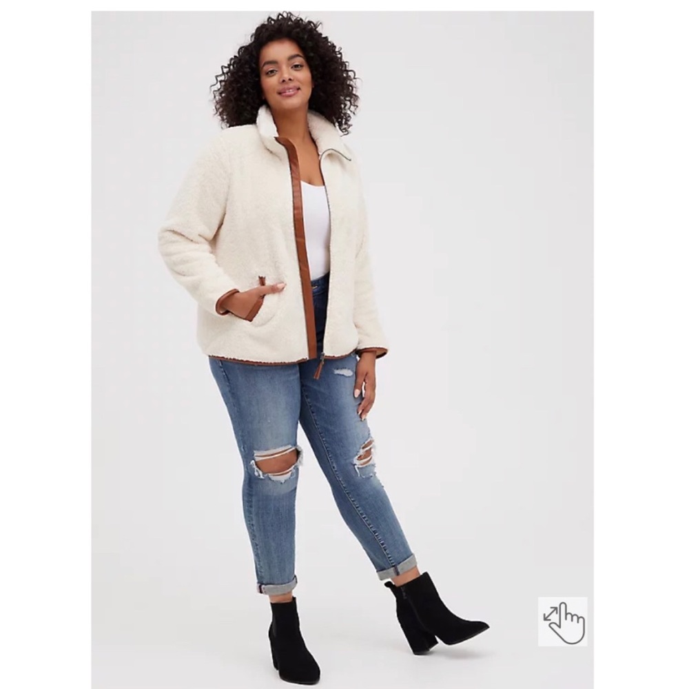 NEW Torrid 2 Zip Front Jacket - Faux Shearling Contrast Trim Ivory - Picture 6 of 10